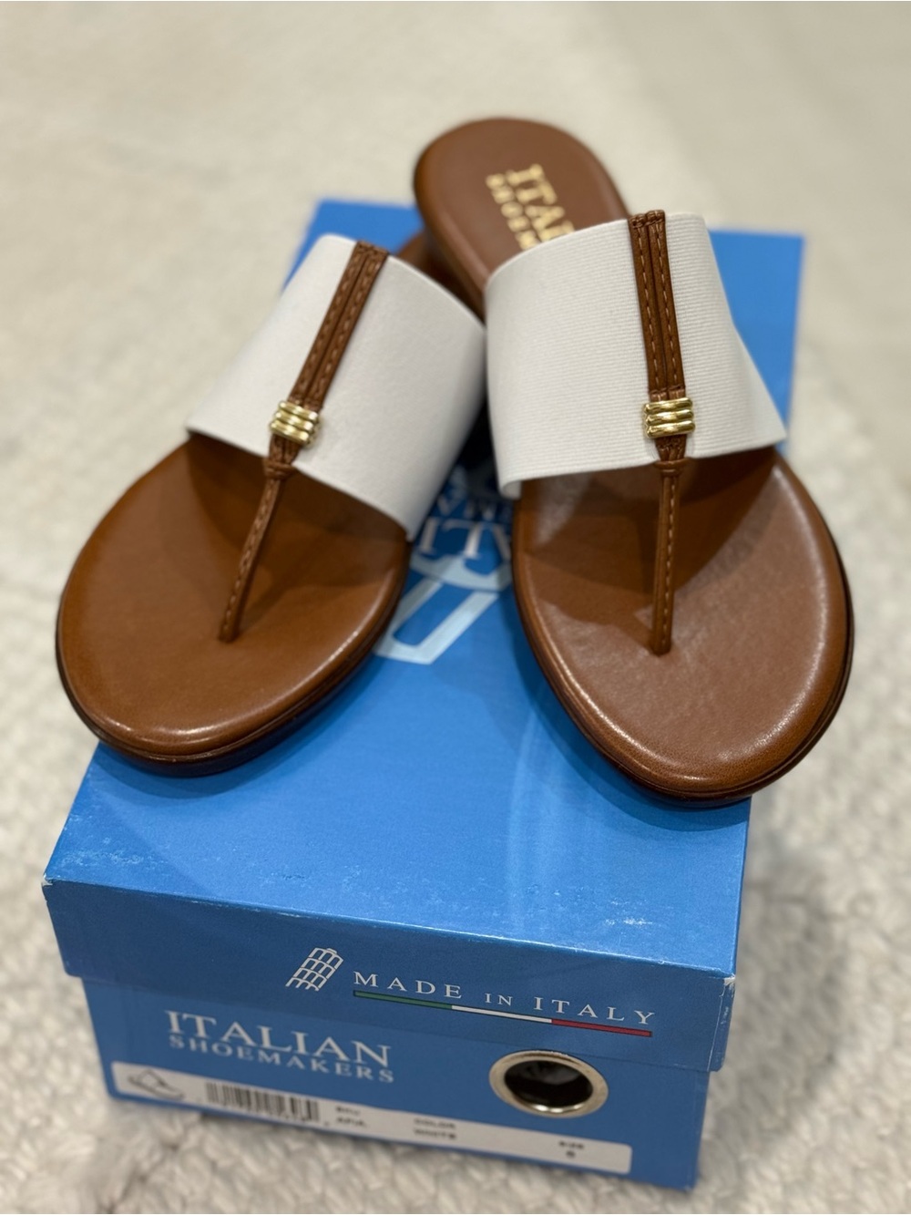 Italian Shoemakers Brown and Cream Slide Thong Sandals